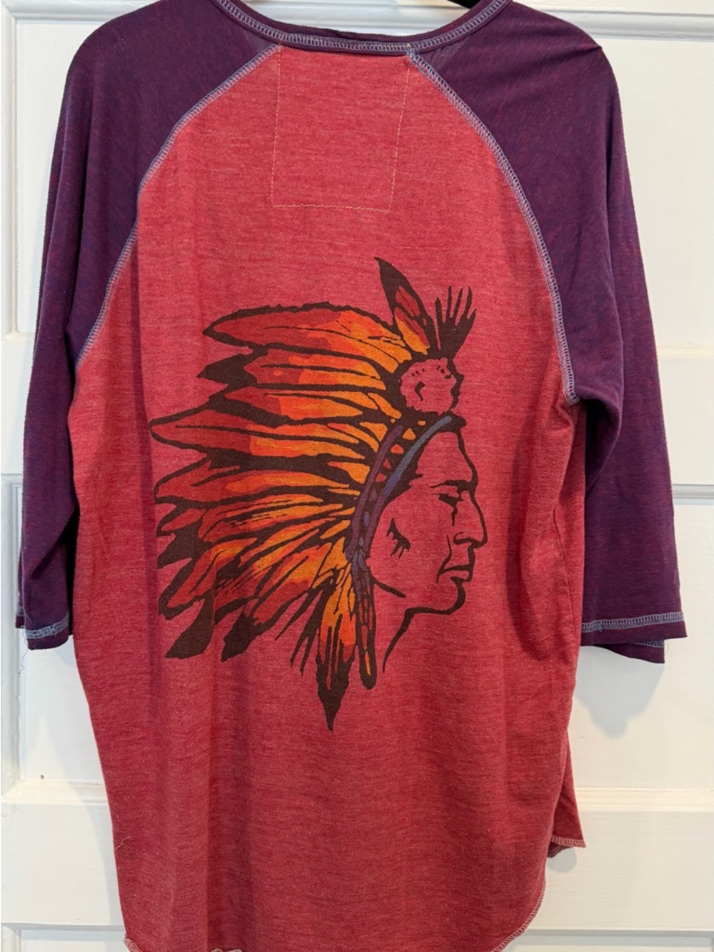 Aviator Nation Red 3/4 Sleeve Henley with Purple Trim - Picture 3 of 3